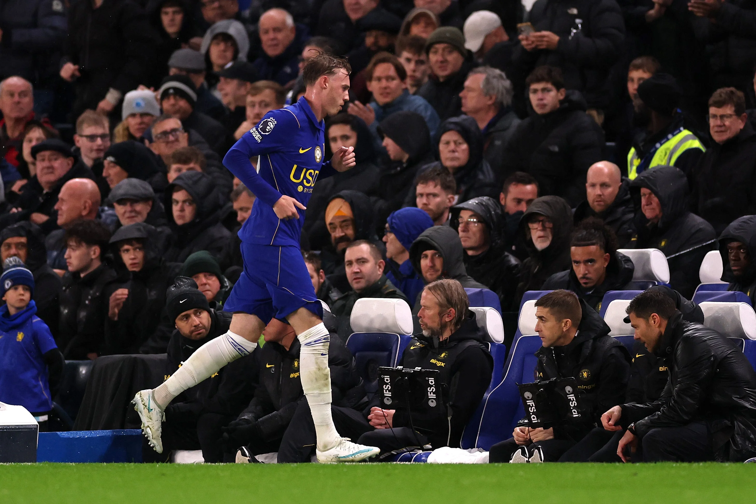 Palmer leaves the field after being sent off against Tottenham