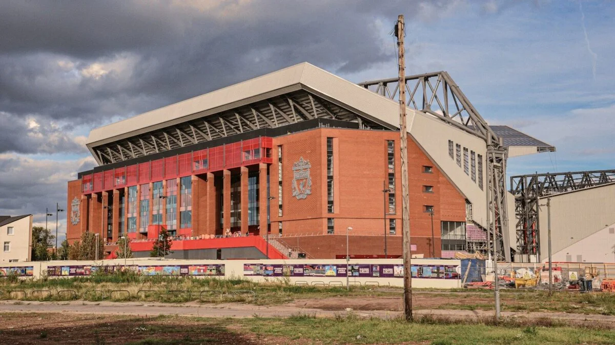 Football stadium under a cloudy sky